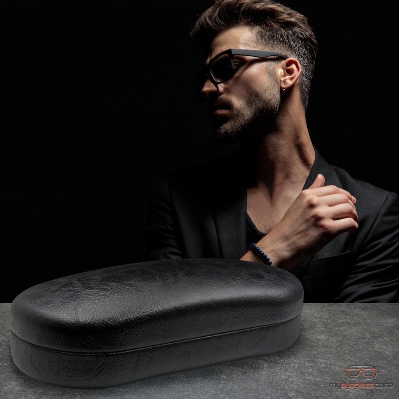 MyEyeglassCase My Eyeglass Case - Men Sunglasses case in Premium Leather Like - Eyeglasses Case Hard Shell with Microfiber Pouch & Cloth Glasses Case - Medium to Large for Men and Women (AS87 Black with Pouch) - Image 2