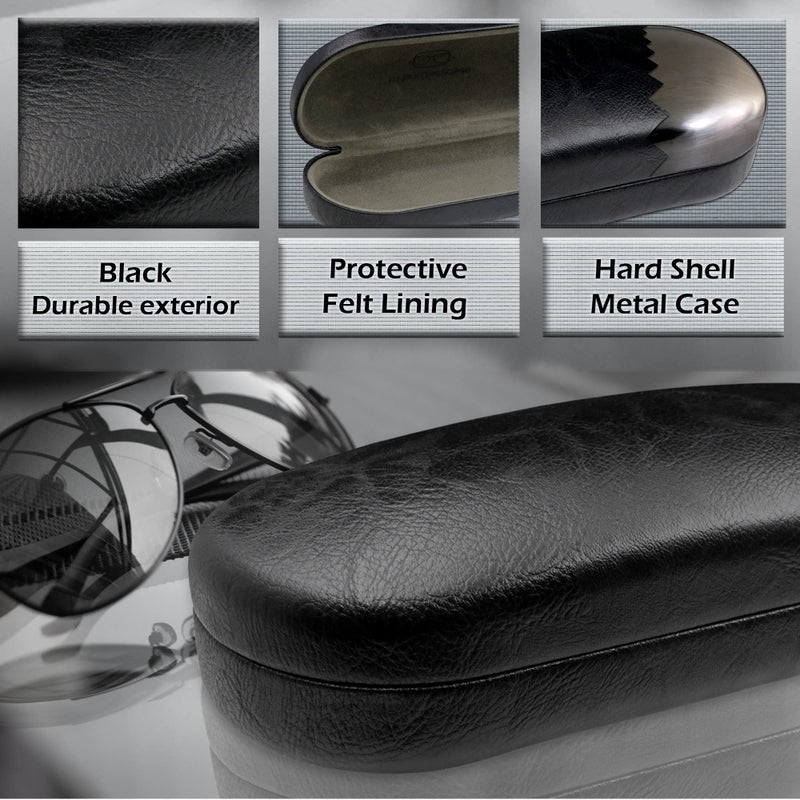 MyEyeglassCase My Eyeglass Case - Men Sunglasses case in Premium Leather Like - Eyeglasses Case Hard Shell with Microfiber Pouch & Cloth Glasses Case - Medium to Large for Men and Women (AS87 Black with Pouch) - Image 3