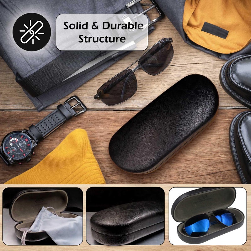 MyEyeglassCase My Eyeglass Case - Men Sunglasses case in Premium Leather Like - Eyeglasses Case Hard Shell with Microfiber Pouch & Cloth Glasses Case - Medium to Large for Men and Women (AS87 Black with Pouch) - Image 4