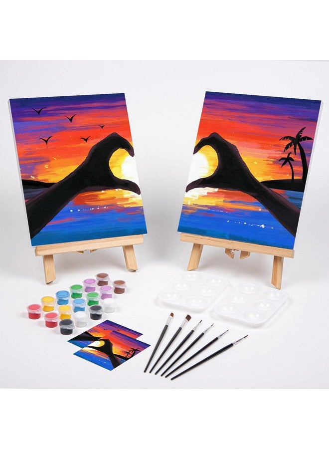 VOCHIC Sip and Paint Kit, Pre Drawn Canvas Couples Painting Party Kit, Paint Art Set with Outline Canvas for Adults Date Night Game Couple Sunset Heart, Valentine's Day, 2 Pack (12 x 16 Inches) - Image 2