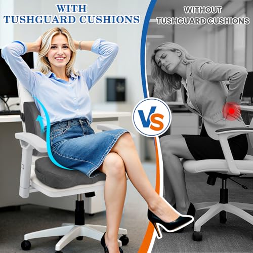 TushGuard Back&Seat Cushion, Car Seat Office Chair Cushions, Memory Foam Lumbar Back Support Pillow, Portable Airplane Seat Cushion for Travel, Computer Desk, Wheelchair, Driving (Grey, X-Large) - Image 5
