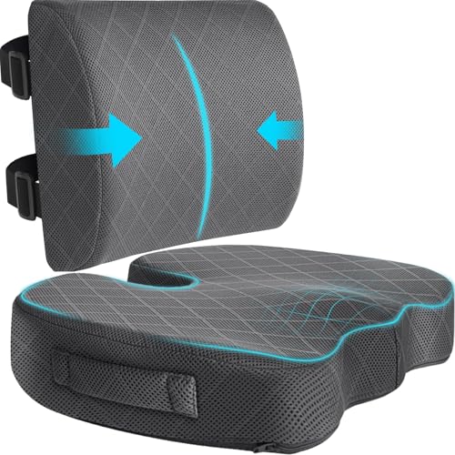 TushGuard Back&Seat Cushion, Car Seat Office Chair Cushions, Memory Foam Lumbar Back Support Pillow, Portable Airplane Seat Cushion for Travel, Computer Desk, Wheelchair, Driving (Grey, X-Large) - Image 1