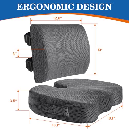 TushGuard Back&Seat Cushion, Car Seat Office Chair Cushions, Memory Foam Lumbar Back Support Pillow, Portable Airplane Seat Cushion for Travel, Computer Desk, Wheelchair, Driving (Grey, X-Large) - Image 2