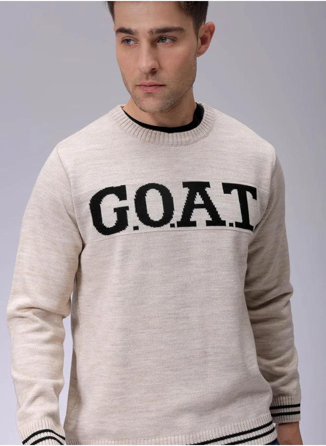 شركة المرآب الهندية Men Relaxed Fit Typography Crew Neck Sweater