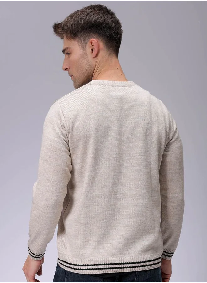 شركة المرآب الهندية Men Relaxed Fit Typography Crew Neck Sweater