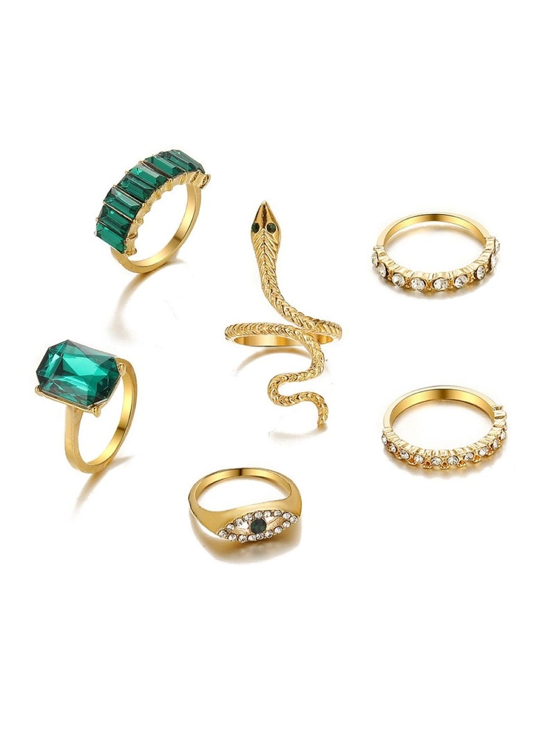 Huitich Elegant Gold Colour Plated Alloy and Crystal Ring Set (6 Pieces)  - Image 1