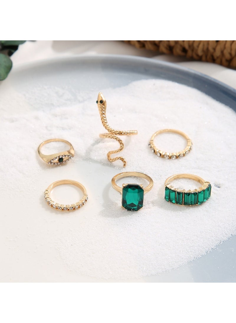Huitich Elegant Gold Colour Plated Alloy and Crystal Ring Set (6 Pieces)  - Image 2