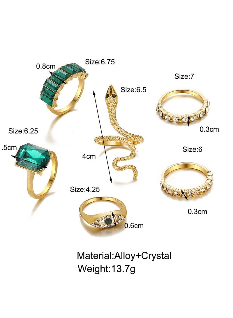 Huitich Elegant Gold Colour Plated Alloy and Crystal Ring Set (6 Pieces)  - Image 3