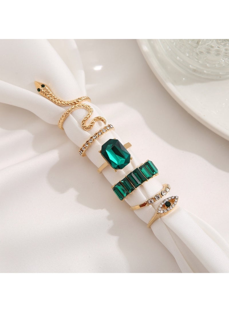 Huitich Elegant Gold Colour Plated Alloy and Crystal Ring Set (6 Pieces)  - Image 4