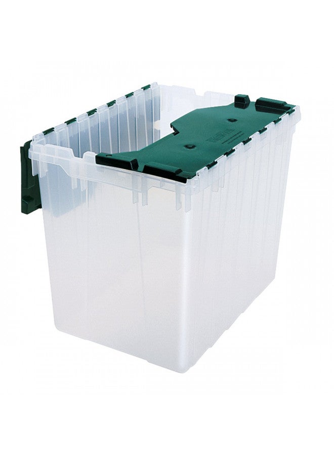 Akro-Mils Akro-Mils 66497 18 Gallon Plastic Stackable Storage KeepBox Tote Container with Hinged Attached Lid, 21-Inch L x 15-Inch W x 17-Inch H, Clear/Green  - Image 1
