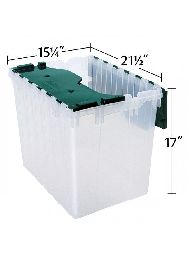 Akro-Mils Akro-Mils 66497 18 Gallon Plastic Stackable Storage KeepBox Tote Container with Hinged Attached Lid, 21-Inch L x 15-Inch W x 17-Inch H, Clear/Green  - Image 4