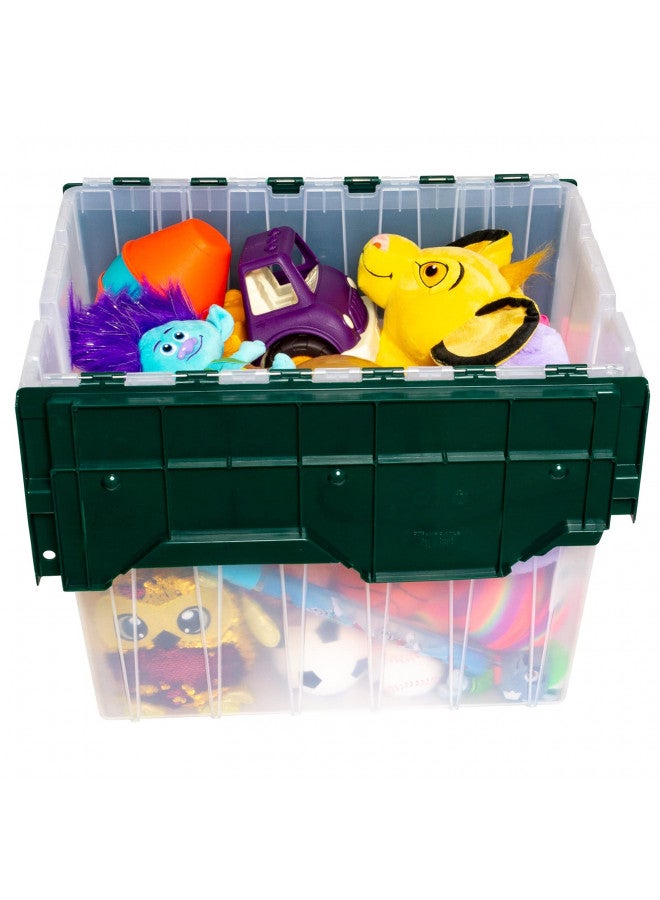 Akro-Mils Akro-Mils 66497 18 Gallon Plastic Stackable Storage KeepBox Tote Container with Hinged Attached Lid, 21-Inch L x 15-Inch W x 17-Inch H, Clear/Green  - Image 3