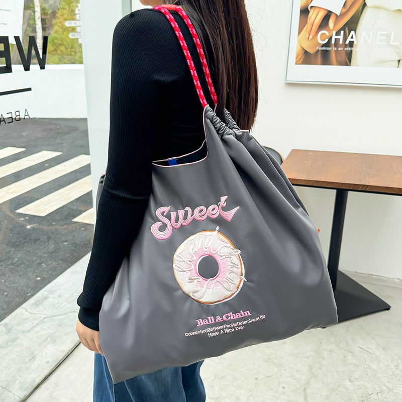 New Japanese-Style Leather Ball Chain Embroidered Shopping Bag For Women, Niche Large-Capacity Shoulder Bag, Handbag, Tote - Image 3