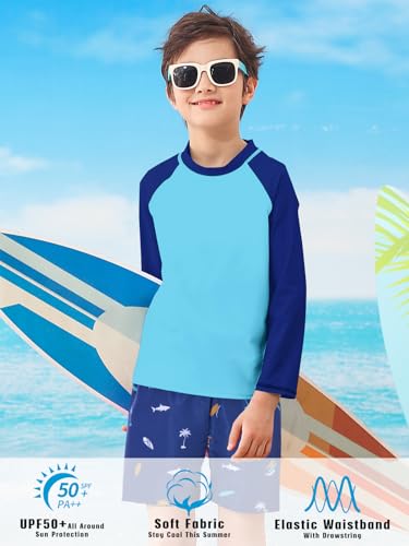 SunFocus 4T Swimsuit Boy Long Sleeve Rashguard Toddler Swimsuit Size 5 Swim Suit 2 Piece Navy Blue Bathing Suit with Short - Image 3