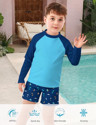 SunFocus 4T Swimsuit Boy Long Sleeve Rashguard Toddler Swimsuit Size 5 Swim Suit 2 Piece Navy Blue Bathing Suit with Short - Image 2