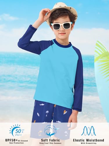 SunFocus 4T Swimsuit Boy Long Sleeve Rashguard Toddler Swimsuit Size 5 Swim Suit 2 Piece Navy Blue Bathing Suit with Short - Image 4