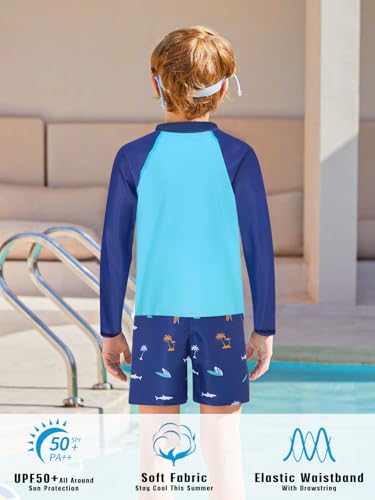 SunFocus 4T Swimsuit Boy Long Sleeve Rashguard Toddler Swimsuit Size 5 Swim Suit 2 Piece Navy Blue Bathing Suit with Short - Image 5
