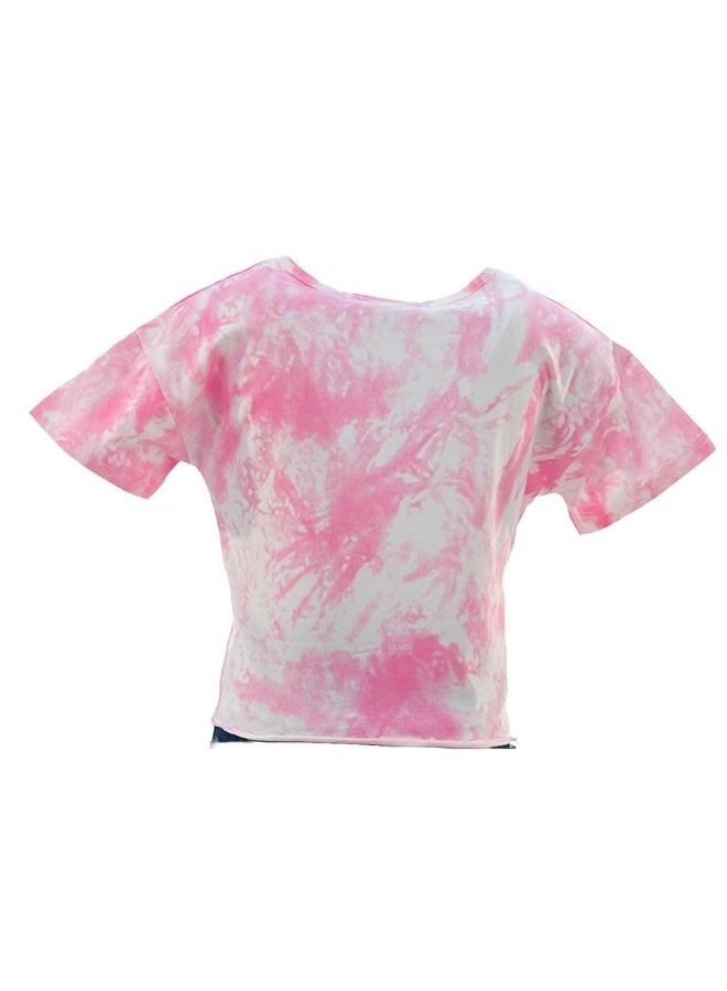 JOANNA JOANNA 23KY369B Girl's Front Tie With I Love The Way You Make Me Smile Quotes Round Neck Short Sleeve T-Shirt - Pink  - Image 3