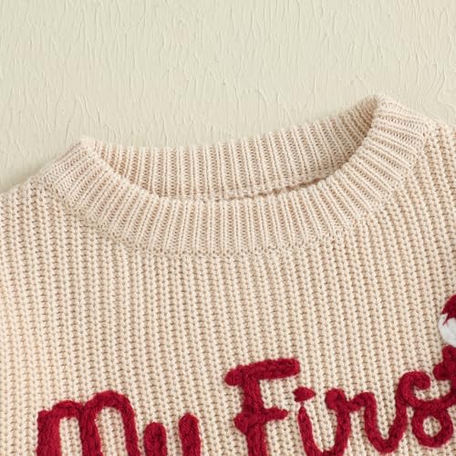 allshope Newborn Baby Girl Boy Christmas Knit Sweater My First Christmas Hat Embroidery Winter Sweatshirt Outfit Fall Clothes (Milky White, 0-3 Months) - Image 5