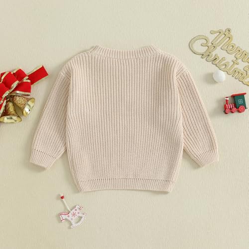 allshope Newborn Baby Girl Boy Christmas Knit Sweater My First Christmas Hat Embroidery Winter Sweatshirt Outfit Fall Clothes (Milky White, 0-3 Months) - Image 4