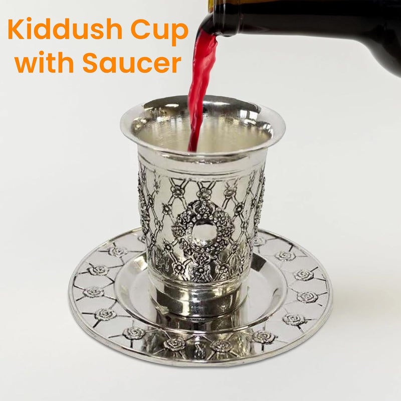 Majestic Giftware Kiddush Cup with Saucer  SSKC17 3Inch Premium Quality Stainless Steel Wine Cup  Perfect Goblet Cup for Shabbat Passover and Holidays  Perfect Judaica Gift - Image 2
