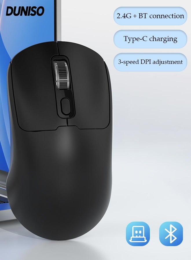 DUNISO Wireless Bluetooth Mouse, Slim Dual Mode (Bluetooth+ USB) 2.4GHz Rechargeable Silent Bluetooth Wireless Mouse, Ambidextrous Design,Up to 1600 DPI (Black) - Image 1
