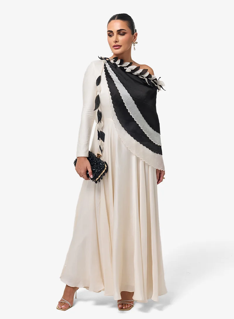 Threadz by Ajooni Contrast One Shoulder Maxi Dress