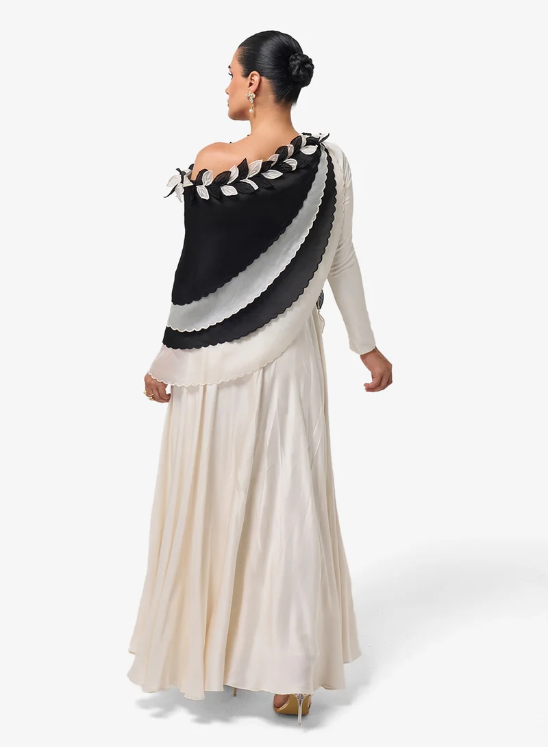 Threadz by Ajooni Contrast One Shoulder Maxi Dress