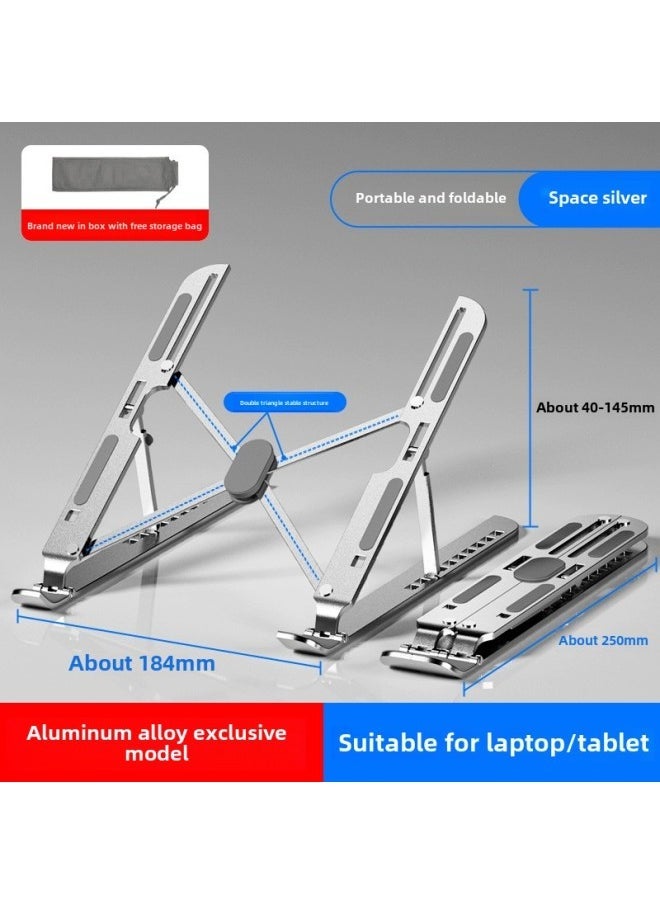 Laptop Stand Desktop Plus Elevated Foldable Portable Support Aluminum Alloy Flat Portable Office Special-Color:Business Silver  Comes With Storage Bag - Image 1