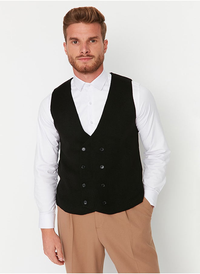 trendyol - Black Slim Fit Double Breasted Buttoned Vest TMNAW21YE0014 - Image 1