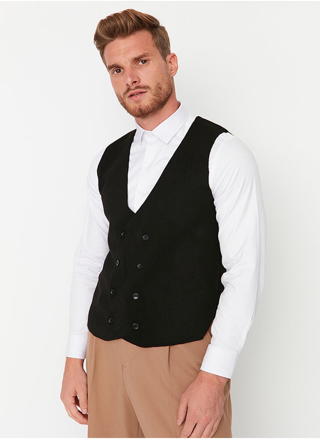trendyol - Black Slim Fit Double Breasted Buttoned Vest TMNAW21YE0014 - Image 1