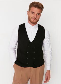 Black Slim Fit Double Breasted Buttoned Vest TMNAW21YE0014