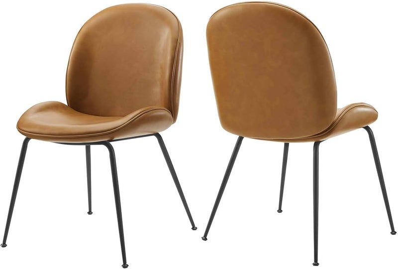 Modway EEI4636TAN Scoop Black Powder Coated Steel Leg Vegan Leather Dining Chairs  Set of 2 Tan - Image 3