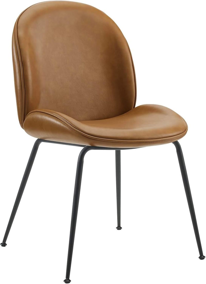 Modway EEI4636TAN Scoop Black Powder Coated Steel Leg Vegan Leather Dining Chairs  Set of 2 Tan - Image 4