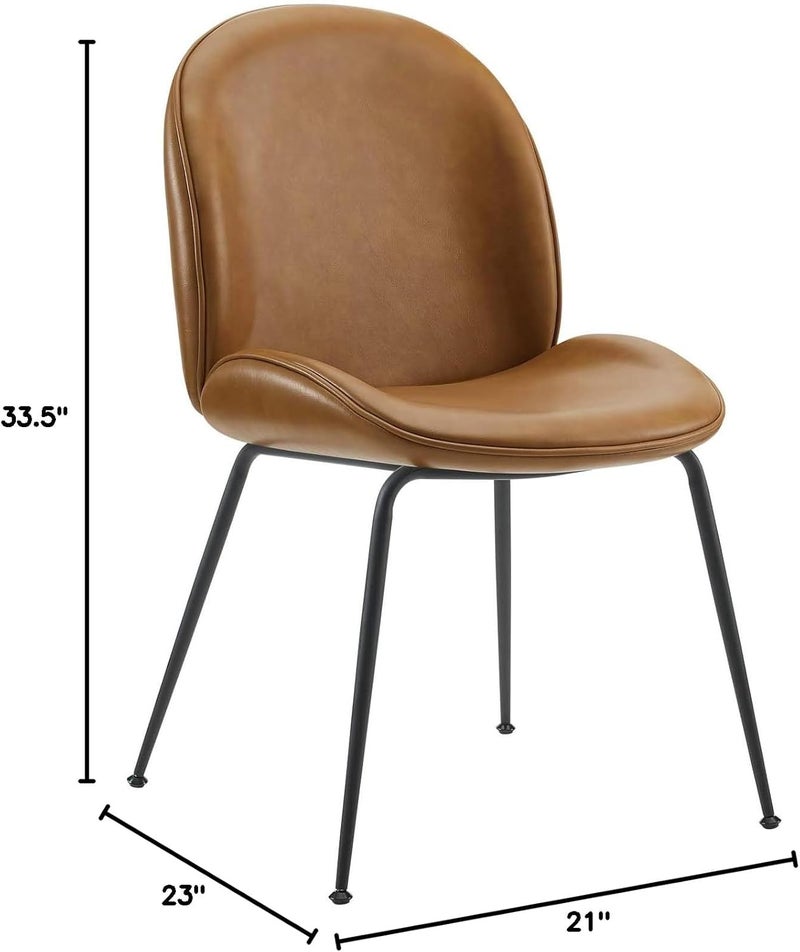 Modway EEI4636TAN Scoop Black Powder Coated Steel Leg Vegan Leather Dining Chairs  Set of 2 Tan - Image 2