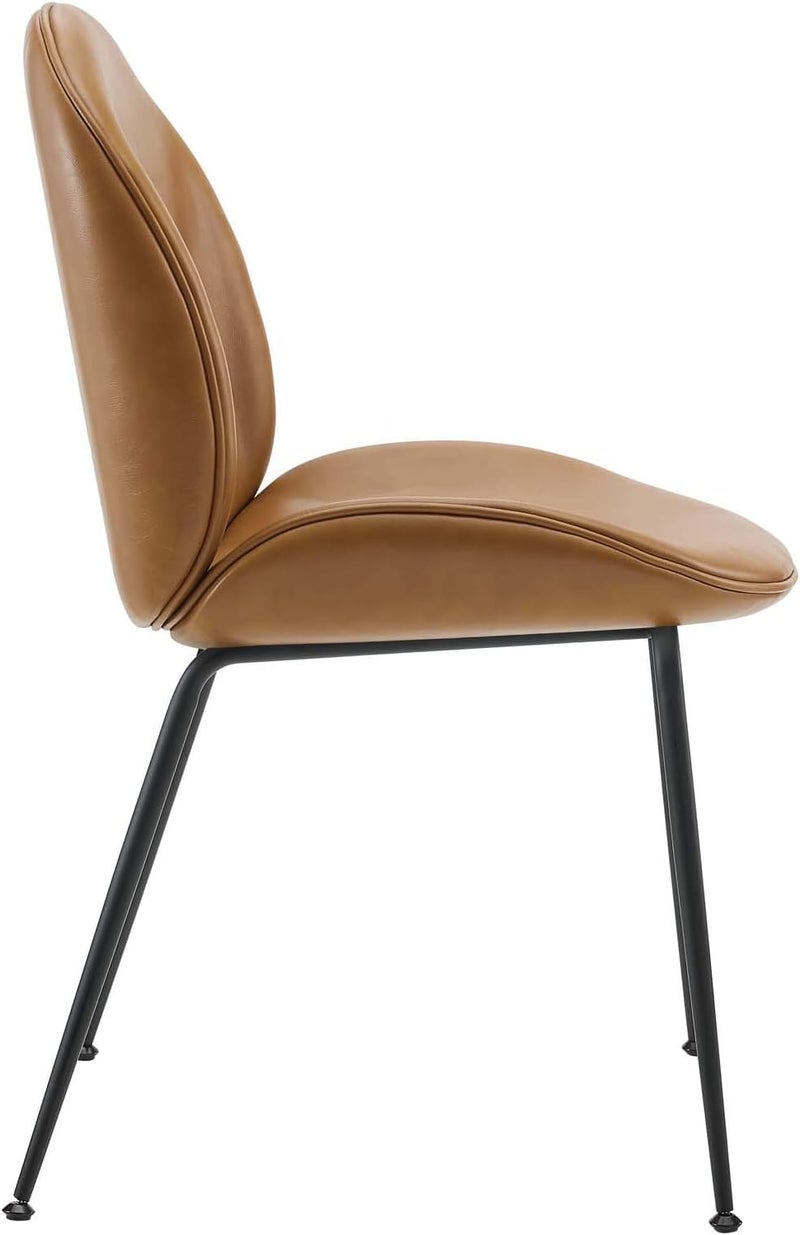 Modway EEI4636TAN Scoop Black Powder Coated Steel Leg Vegan Leather Dining Chairs  Set of 2 Tan - Image 5