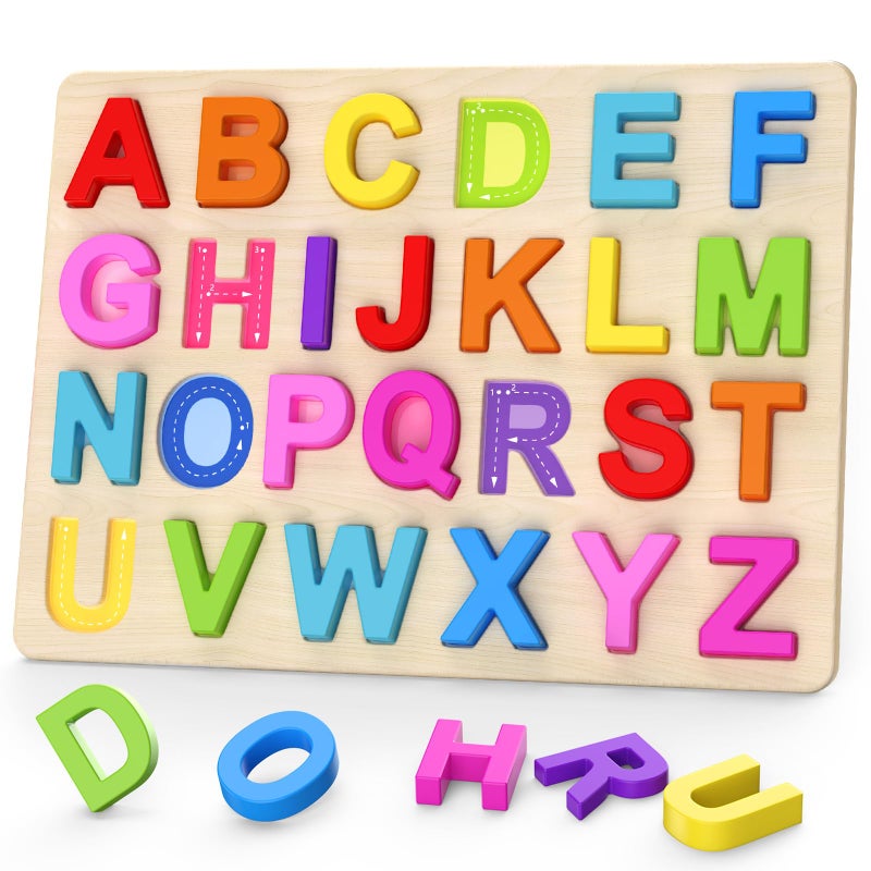 Zeoddler Alphabet Puzzles Wooden Puzzles for Toddlers ABC Shape Puzzles for Kids Preschool Learning Activities Gift for Girls Boys - Image 2
