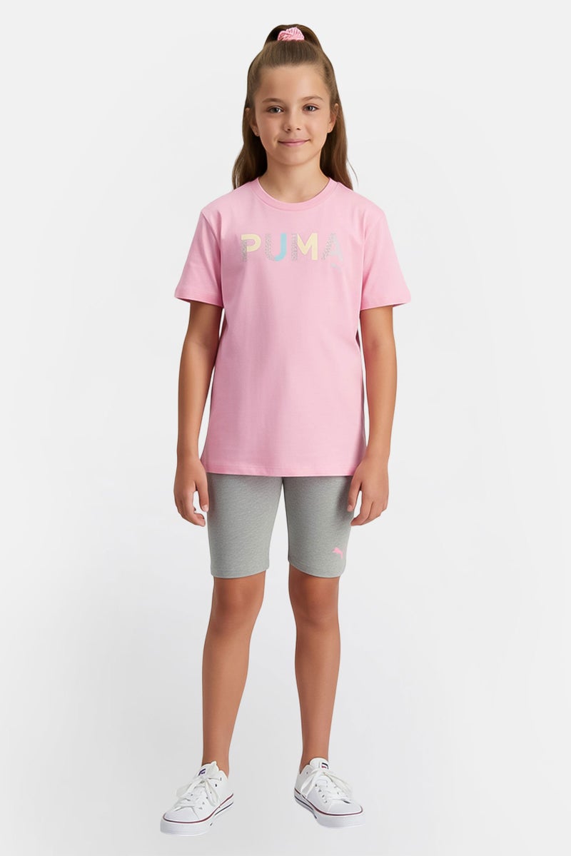 PUMA Kids Girl 2 Pcs Sportswear Fit Short Sleeve Top And Bottom Outdoor Set, Multicolor - Image 1