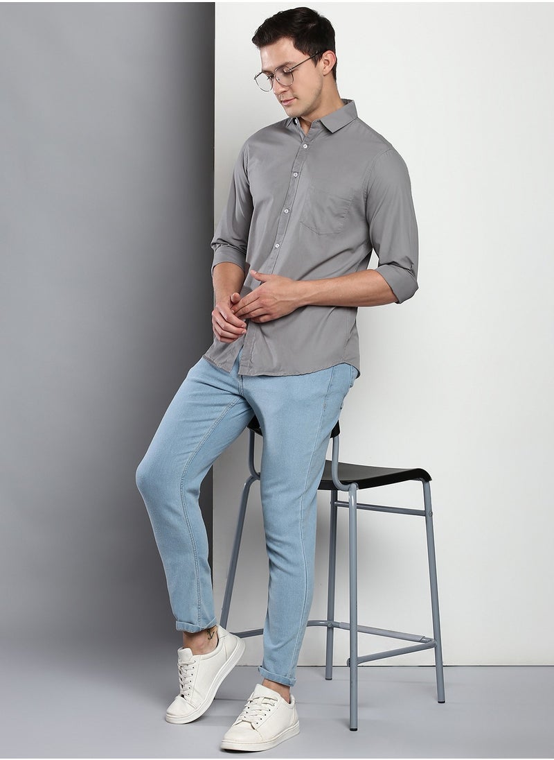 Dennis Lingo Men's Slim Fit Slate Grey Casual Cotton Spread Shirt  - Image 5