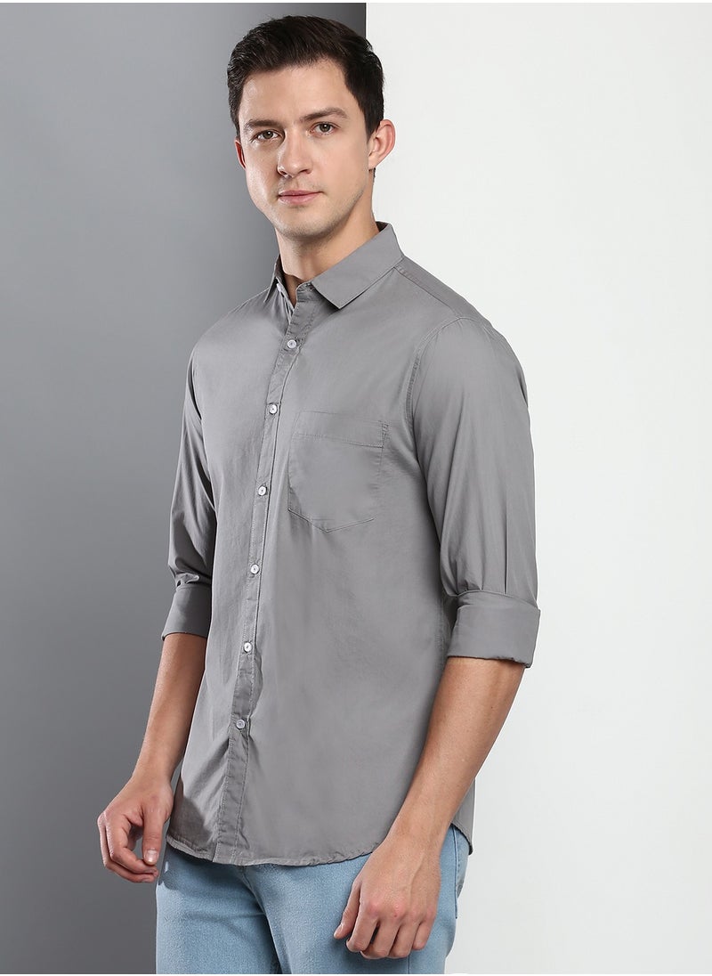 Dennis Lingo Men's Slim Fit Slate Grey Casual Cotton Spread Shirt  - Image 3