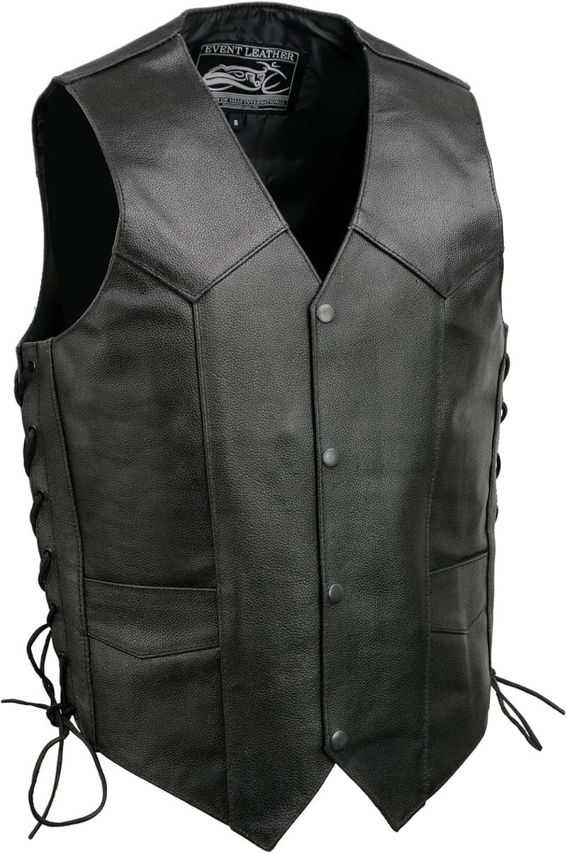 Event Leather EL5315 Black Motorcycle Leather Vest for Men with Side Lace - 6X-Large - Image 1