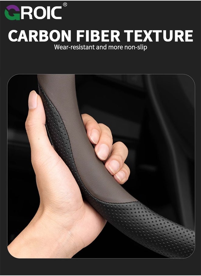 GROIC D-Shaped Flat Bottom Steering Wheel Cover, Universal 15 inch Breathable Anti Slip Steering Wheel Covers, Car Interior Accessories, Auto Steering Wheel Protector  - Image 5