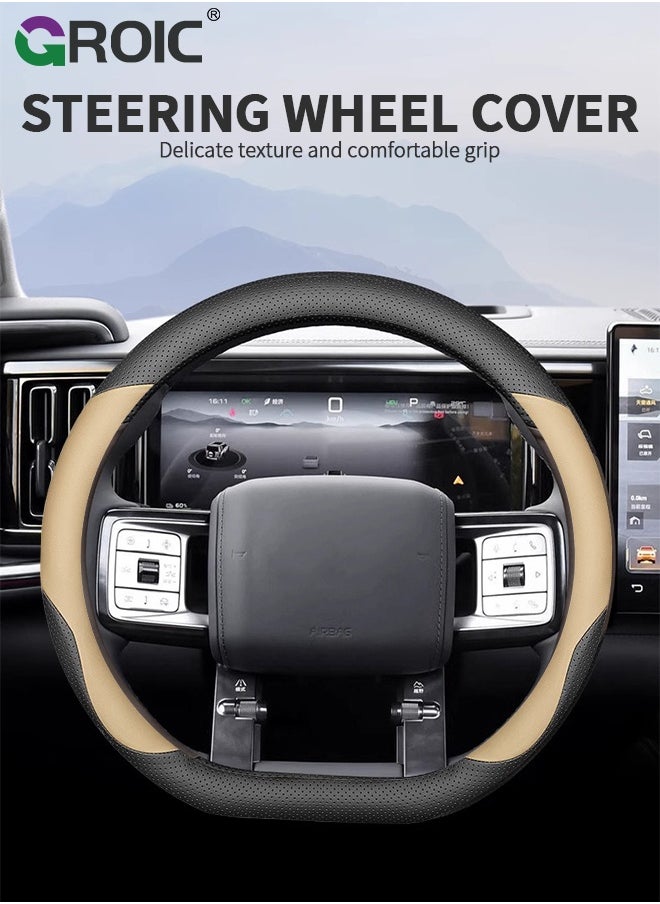 GROIC D-Shaped Flat Bottom Steering Wheel Cover, Universal 15 inch Breathable Anti Slip Steering Wheel Covers, Car Interior Accessories, Auto Steering Wheel Protector  - Image 2