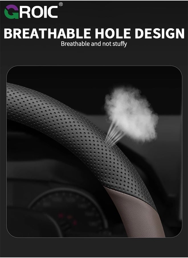 GROIC D-Shaped Flat Bottom Steering Wheel Cover, Universal 15 inch Breathable Anti Slip Steering Wheel Covers, Car Interior Accessories, Auto Steering Wheel Protector  - Image 4