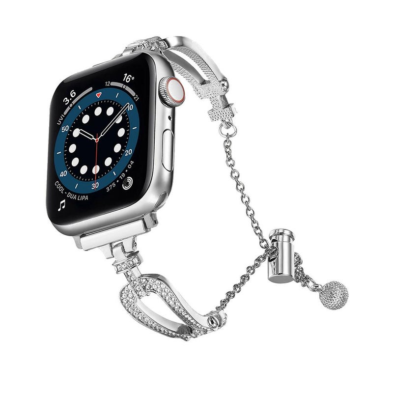 erorex For Apple Watch 46Mm / 49Mm / 45Mm / 44Mm U-Shaped Diamond Bracelet Zinc Alloy Watch Band(Silver) - Image 1