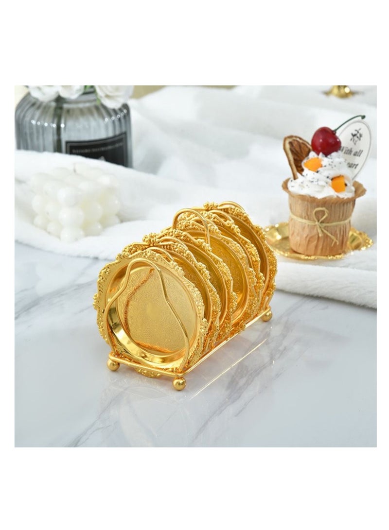 NOVOLAN NOVOLAN Snack Plate Set Dessert Plate Dried Fruit Plate Tasting Plate Cup Cake Plate Display Stand, Elegant Silver Plating, Sturdy & Durable Easy Storage, Contains 6 Plates & 1 Storage Rack (gold)  - Image 1