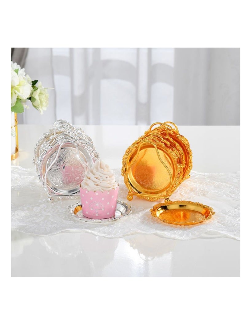 NOVOLAN NOVOLAN Snack Plate Set Dessert Plate Dried Fruit Plate Tasting Plate Cup Cake Plate Display Stand, Elegant Silver Plating, Sturdy & Durable Easy Storage, Contains 6 Plates & 1 Storage Rack (gold)  - Image 2