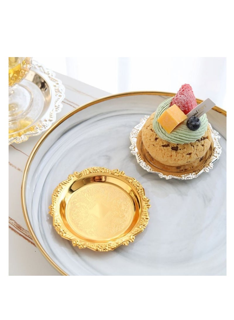 NOVOLAN NOVOLAN Snack Plate Set Dessert Plate Dried Fruit Plate Tasting Plate Cup Cake Plate Display Stand, Elegant Silver Plating, Sturdy & Durable Easy Storage, Contains 6 Plates & 1 Storage Rack (gold)  - Image 4