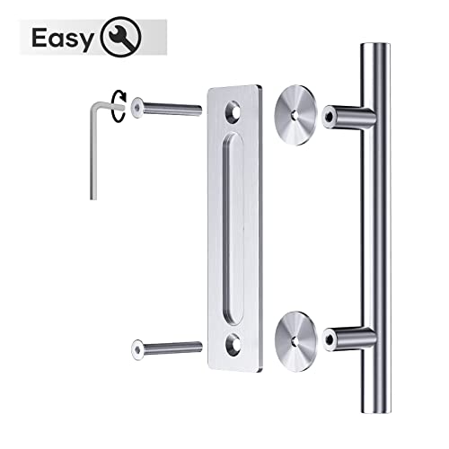 EaseLife 12" Stainless Steel Sliding Barn Door Handles and Pulls Flush Hardware Set, Double Sided, Brushed Finish, Easy Install - Image 5