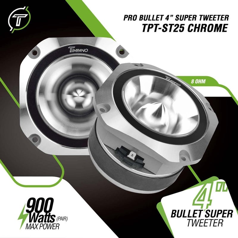 Timpano Super Tweeter 4 Inch TPT-ST25 Chrome - 900 Watts Max, 8 Ohm, High Sensitivity Bullet Tweeters for Pro Audio (Pair) - Image 2